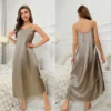 Women's Ice Silk Satin Causal Nightgown Long Slip Sleep Dress Silk V Neck Sling Solid Color Long Loose Nightwear - Image 5