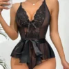 Women's Lace Lingerie Bodysuits Sexy Sleeveless Spaghetti Strap Belted Teddy Skirted Bodysuit Sleepwear Exotic Rompers - Image 3