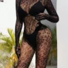 Perspective Sexy Lingerie Long Sleeve Bodystocking with Close Crotch Bodysuit Sexy Lingerie Fishnet Bodysuit Lace Bodysuit - Image 4