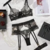 Luxury Erotic Lace Bra and Brief with Garter Set Sexy Lingerie Women Underwear Suspender Hot Bilizna See Through Outfits - Image 5