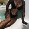 Perspective Sexy Lingerie Long Sleeve Bodystocking with Close Crotch Bodysuit Sexy Lingerie Fishnet Bodysuit Lace Bodysuit - Image 5