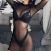 See Through Transparent Hollow Out Dress Women Mock Neck Sexy Bodycon Club Partywear Slim Stretchy Solid Mini Dresses - Image 6