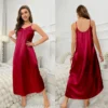 Women's Ice Silk Satin Causal Nightgown Long Slip Sleep Dress Silk V Neck Sling Solid Color Long Loose Nightwear - Image 6